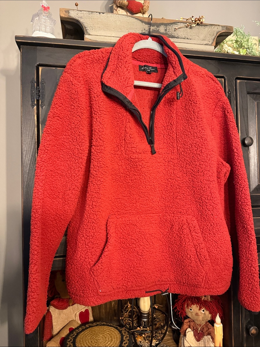 Love Tree Red Sherpa Half-Zip Pullover Hoodie